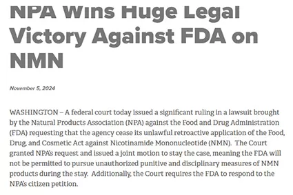 قواعد المحكمة الفيدرالية لصالح NPA ، ترفع الحظر على NMN في الولايات المتحدة